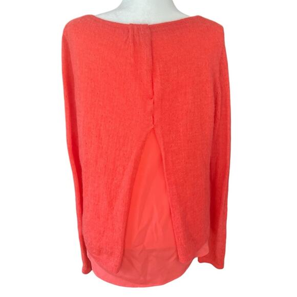 St. John Mohair, Alpaca, Silk Coral Pink Drape Oversized Burnout Sweater- Medium - Picture 1 of 13